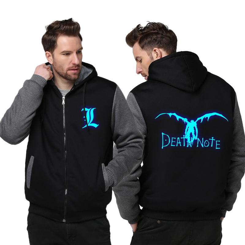 

2021 Us Size New Anime Death Note Luminous Jacket Sweatshirts Thicken Hoodie Coat Casual Clothing Mtsf