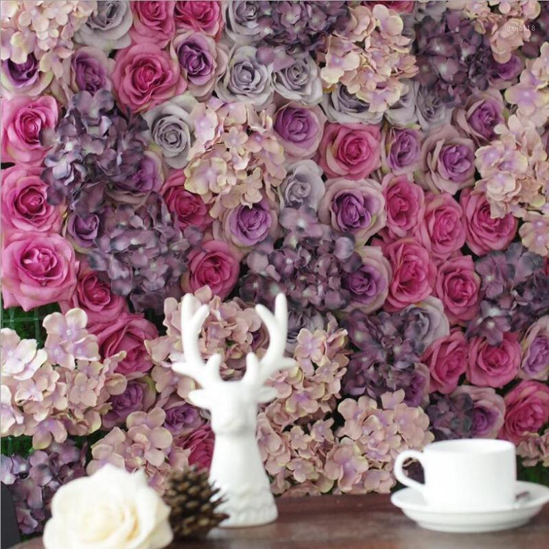 

60X40cm Rose wall Artificial Silk Rose Peony Flower Wall Decoration Decorative Silk Hydrangea Wedding Decoration Backdrop Panels1, 02