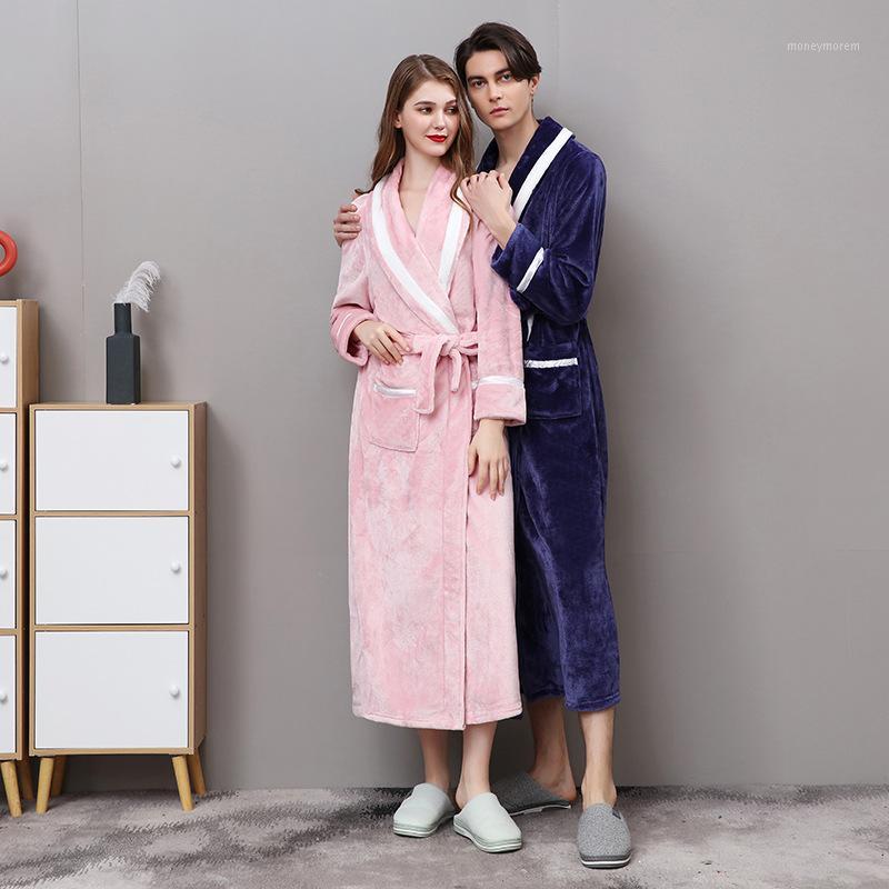 

Couple Women Men Thermal Luxury Flannel Extra Long Bath Robe Winter Sexy Bathrobe Warm Kimono Dressing Gown Bridesmaid Robes1, Women gray