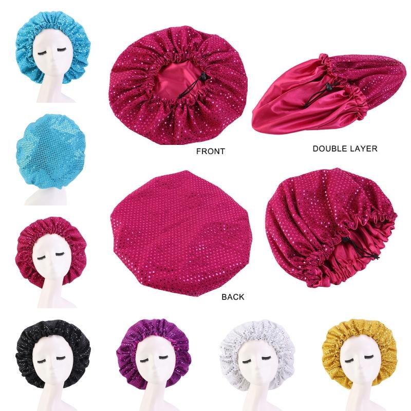 

Fashion Ladies Night Sleep Cap Sequins Cap for Sleeping Women Solid Color Elegant Hair Lost Accessories Casual Home Hat, White