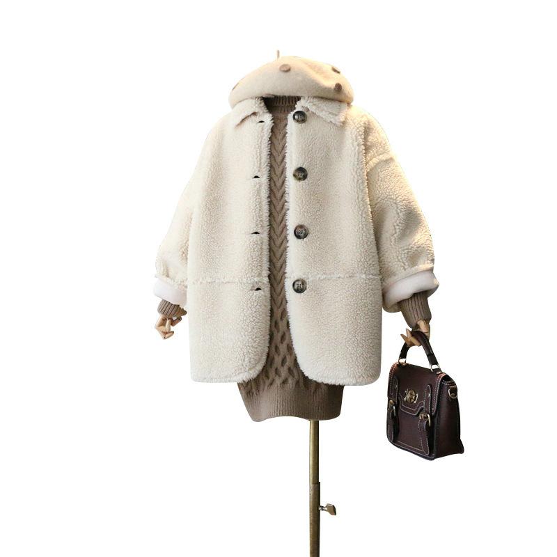 

Girl's Coat Long Lamb Velvet Fur One-piece Coat Winter Wear New Children's Clothing Girls' Lambs Fashion Medium Length, Beige