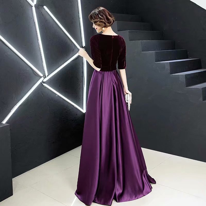 

2021 New Dress Cleavage v Half a Sleeve Dressed As Party Length KF6P evening, Purple.