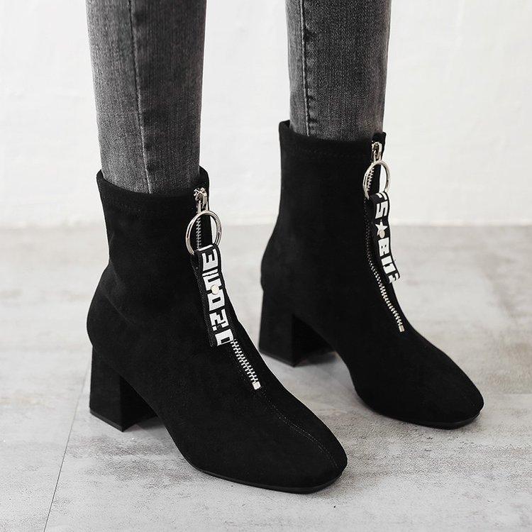 

Fashion Novelty Women Autumn Ankle Boots Casual Square Toe Vintage Short Boots Med Solid Zipper Winter Shoes Plus Size, Black