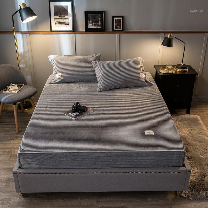 

Thickened Bed Linens For Home Flannel Elastic Fitted Sheet Set Mattress Protector Bedspread Cover Bed Bedsheet Winter Bedding1, Yellow