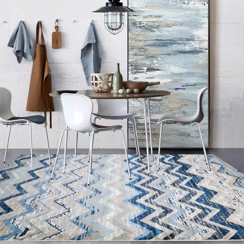 

Nordic style Mediterranean blue geometric area rug ,big size living room coffee table carpet, high density woven villa rug, As picture