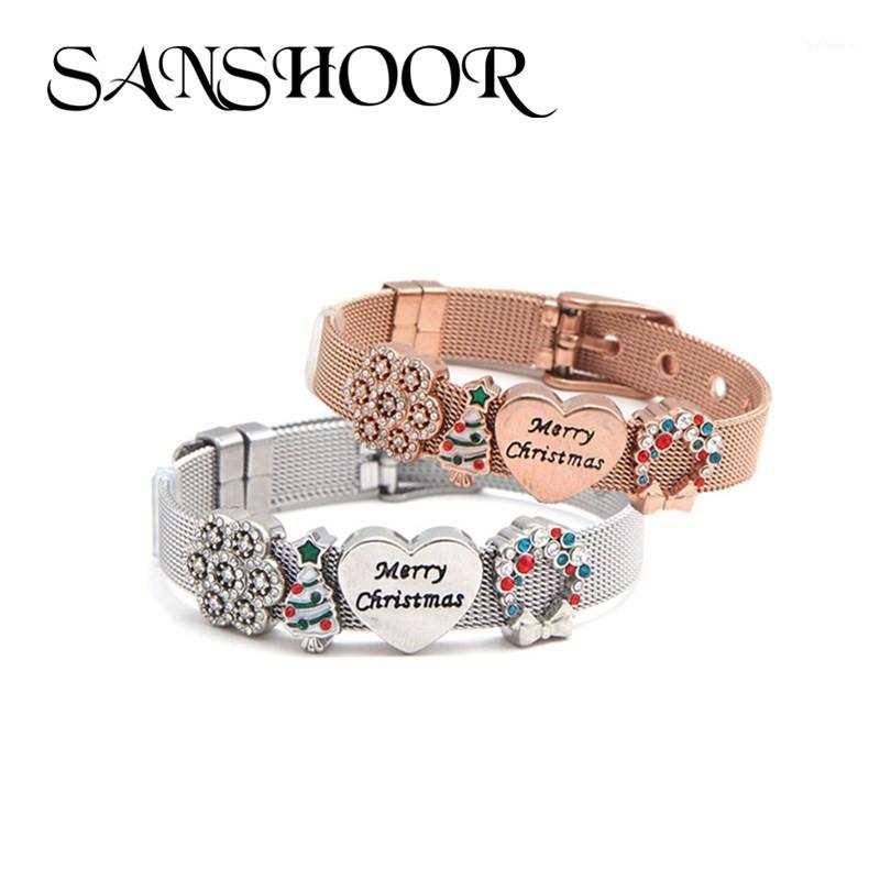 

SANSHOOR Christmas Bracelets Gifts Set With Snowflake Santa Tree Engraved Heart Flower Charms For Girls and Women1