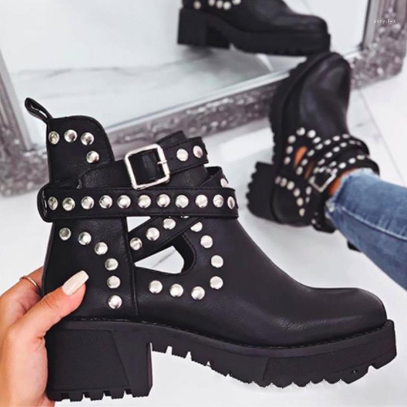 

Fashion Women Motorcycle Boots Rivet Square Heels Ladies 2021 Female Ankle Booties Woman Shoes Autumn Buckle Strap Punk Shoes1, Black