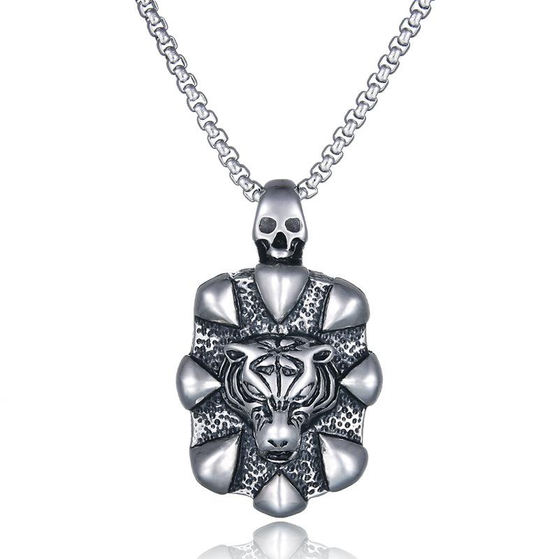 

Retro Punk Hip Hop Skull Tiger Head Animal Pendant Necklace Titaniumeel Tidal Cargo Sweater Chain For Sir Ornaments L6017