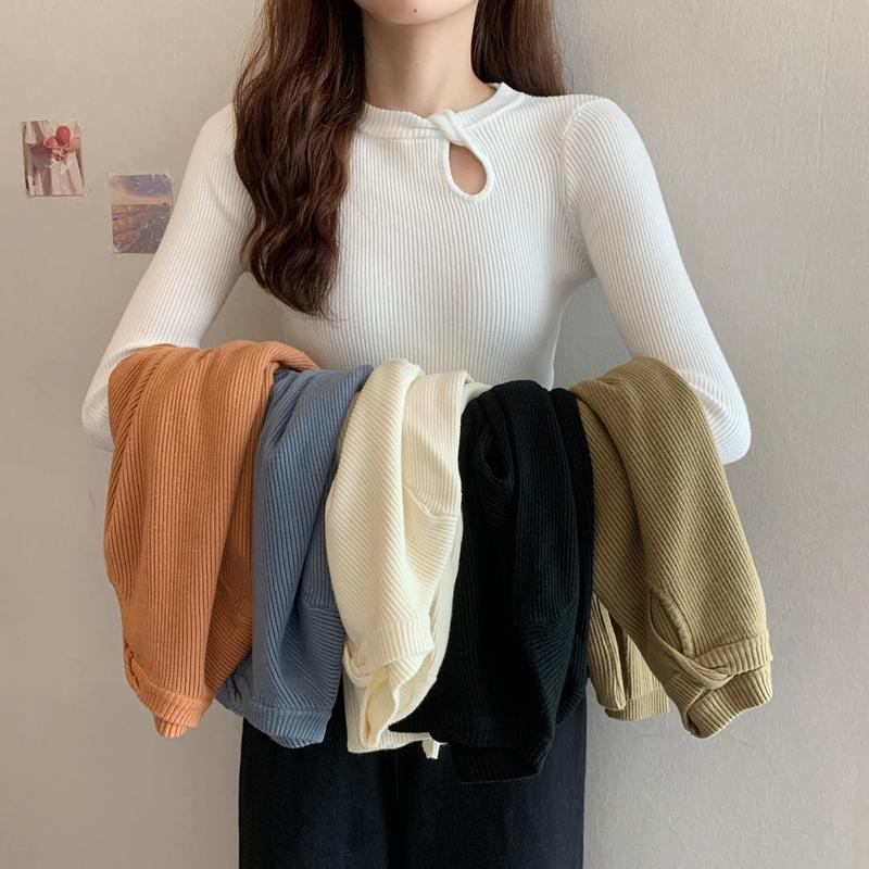 

Winter sexy French women long sleeve inside take render blouse hollow-out knitting sweater, Black