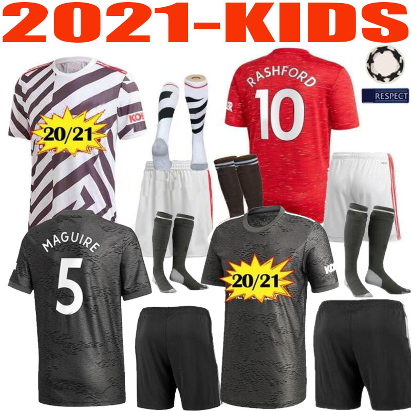 

20 21 Manchester season League kids soccer jersey United RASHFORD children's football shirt POGBA kid suit VAN DE BEEK children, Grey