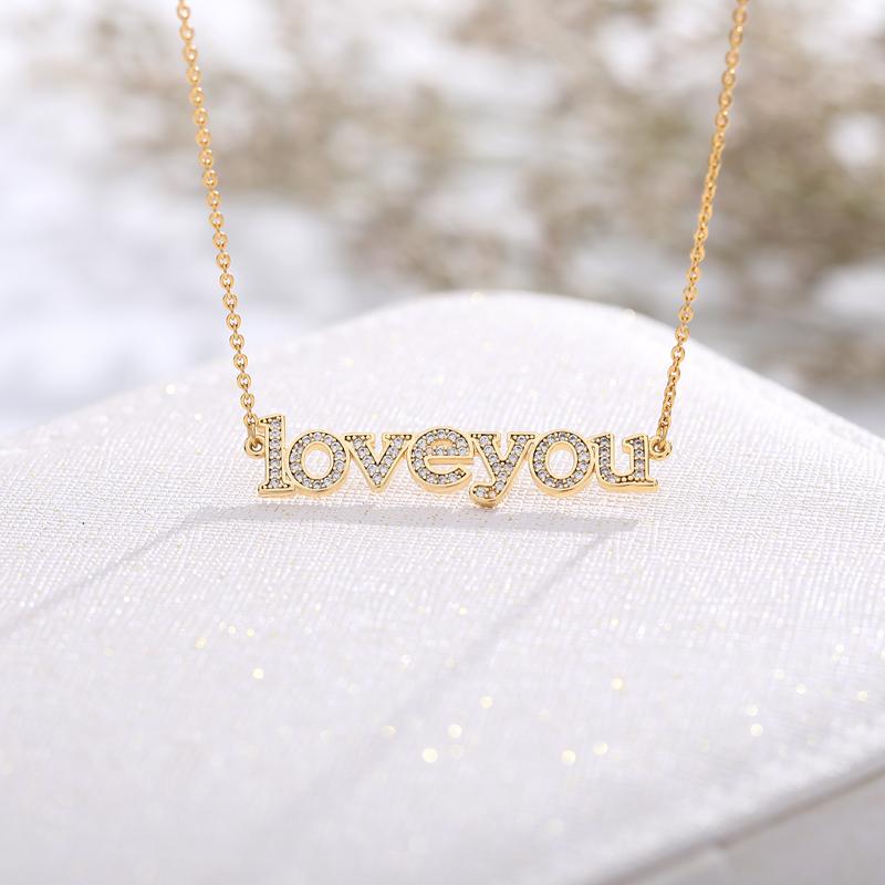 

LOVEYOU Letter Necklace For Women Wife Romantic Sweet Stainless Steel Chain Pendant Couple Jewelry Valentine's Day Gift For Girl