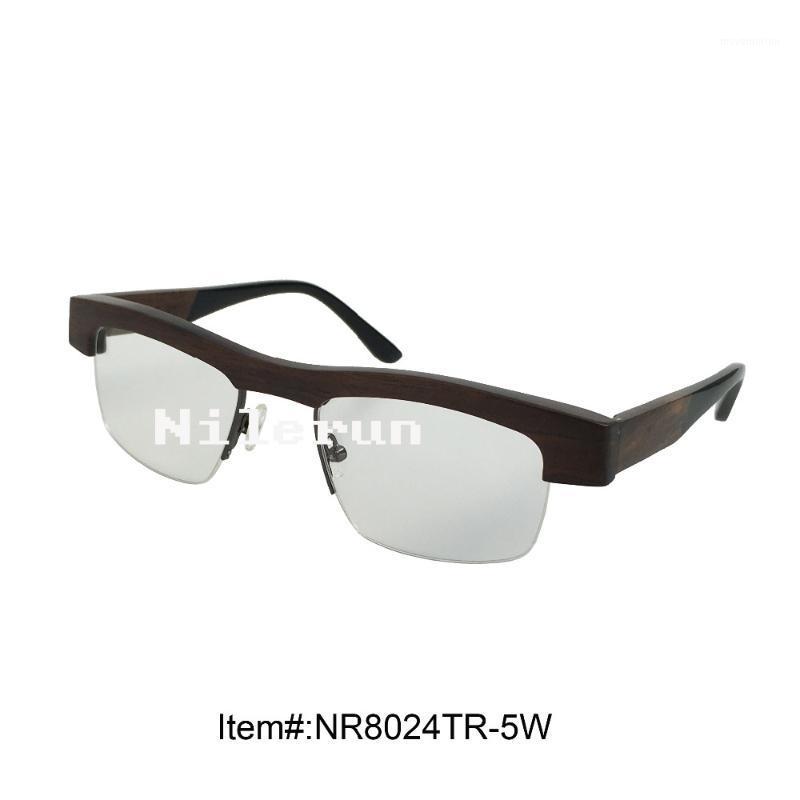 

high quality metal ebony wood half frame eyeglasses with acetate temple1