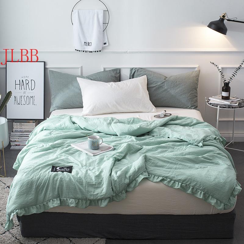 

Summer Green Patchwork Quilts Ruffles duvet 1pc bed cover Freshness bed linens Washed cotton throw blankets Solid bedding summer, Grey