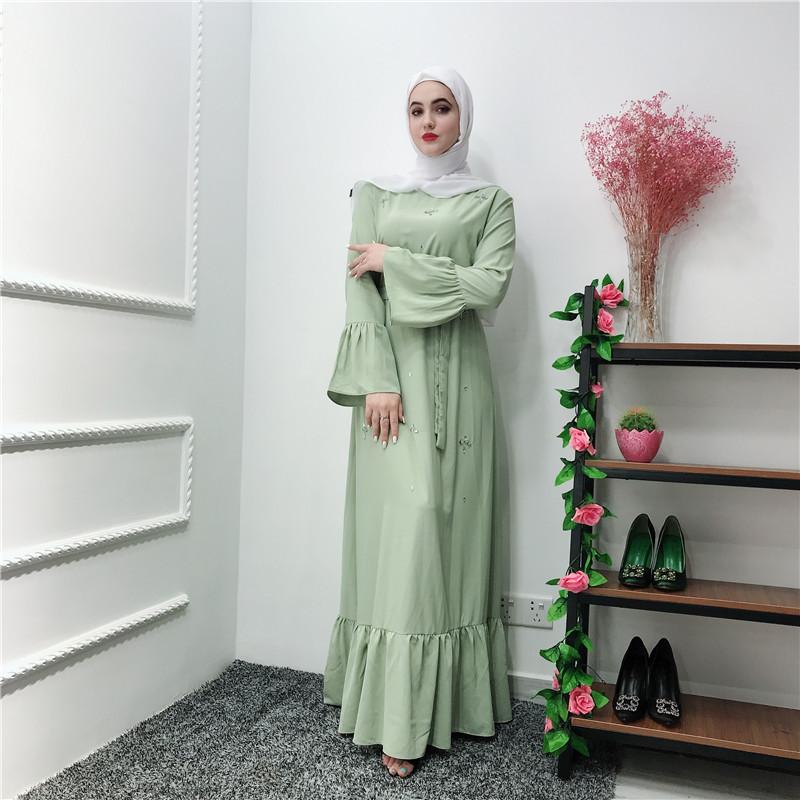 

New design pure color handmade diamonds Muslim women fashion dresses