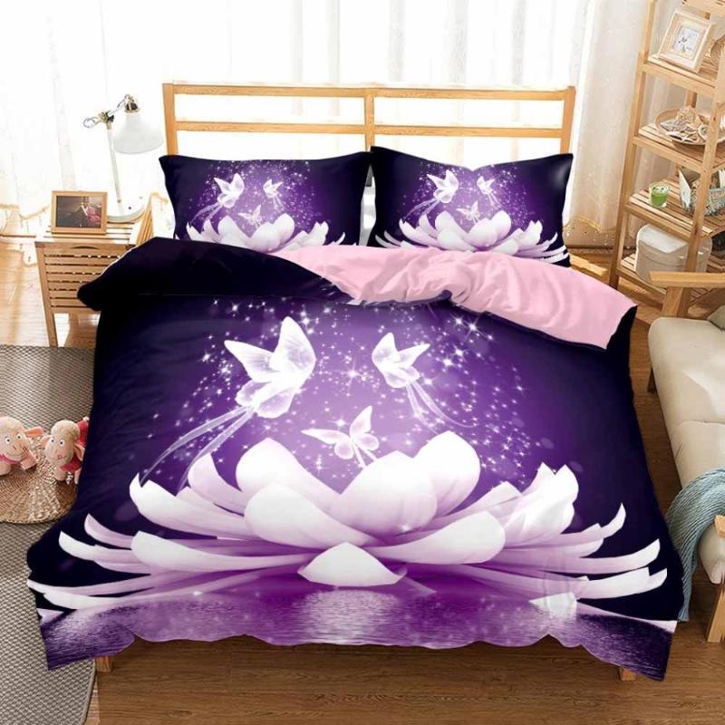 

3D Bedding Set Fantasy Butterfly Duvet Cover Pillowcase Zipper Closure Single Double Full Queen King Size for Kids Bedroom1, As picture
