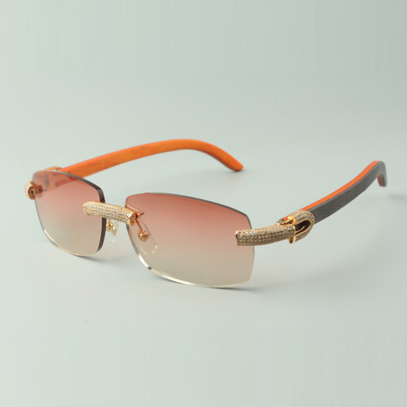 

Direct sales micro-paved diamond sunglasses 3524026 with orange natural wood temples designer glasses, size: 56-18-135 mm