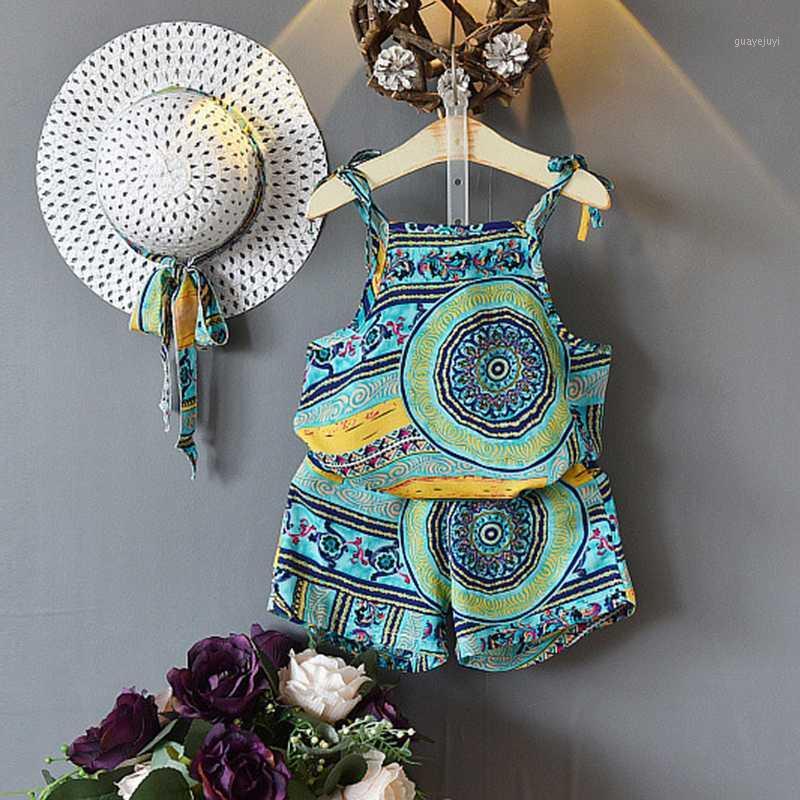 

Children Clothes Suits 2020 New Fashion Syle Sleeveless Folk-Custom Girls Clothes Sets Short Pants With a Hat 3pcs Clothing Sets1, Az1614 blue