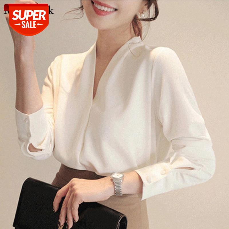 

Autumn Long Sleeve Chiffon Blouse Women V-neck Pullover White Shirt Women Office Lady Loose Casual Womens Blouses Clothing 9382 #P32o