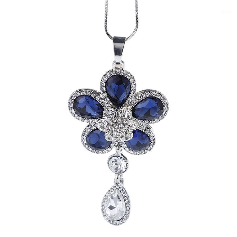 

Elegant Blue Crystal Flower Water Drop Pendant Long Necklace Women Sweater Fashion Jewelry Fine Gift1