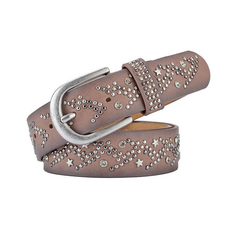 

2021 Genuine Rebite Inlay Stars Buckle Pin for Women of Mode Leather Brands Female Belt Luxury 78bl, Black