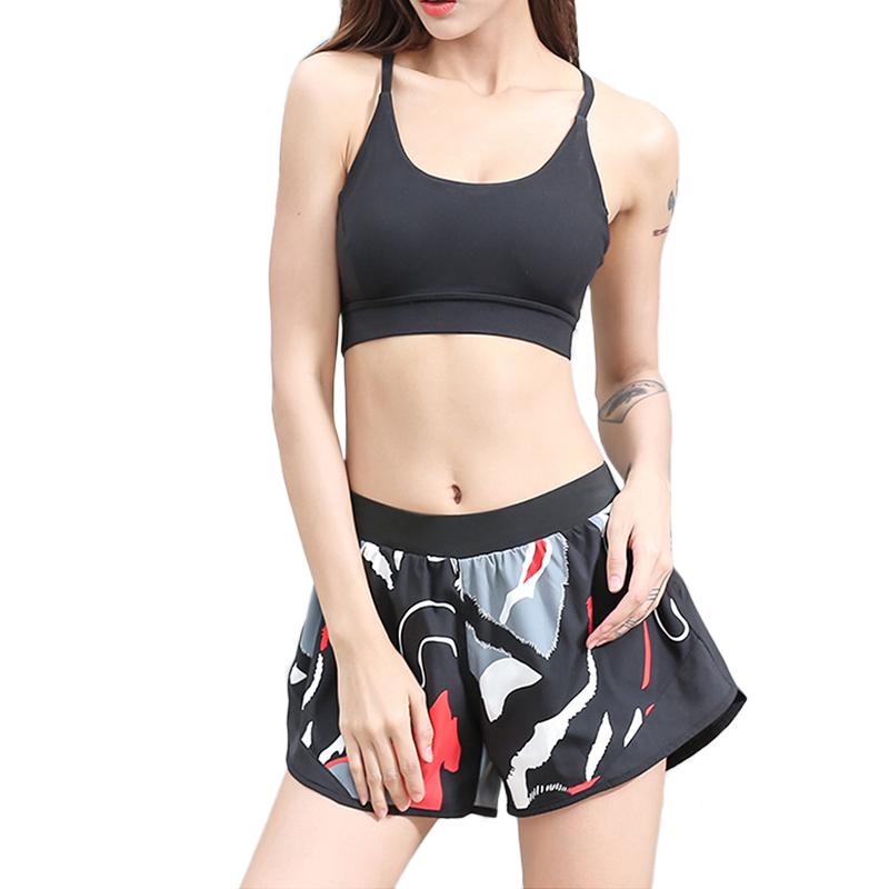 

SEBOWEL High Waist Loose Print Yoga Shorts Women Cute Camouflage Gym Fitness Training Sport Shorts Girl Workout Running, Black 2