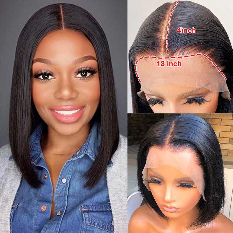 

180% Short Bob Straight Lace Front Wig Hd Transparent Lace Front Human Hair Wigs Remy T Part Malaysian Straight Huamn Hair Wigs, Natural color