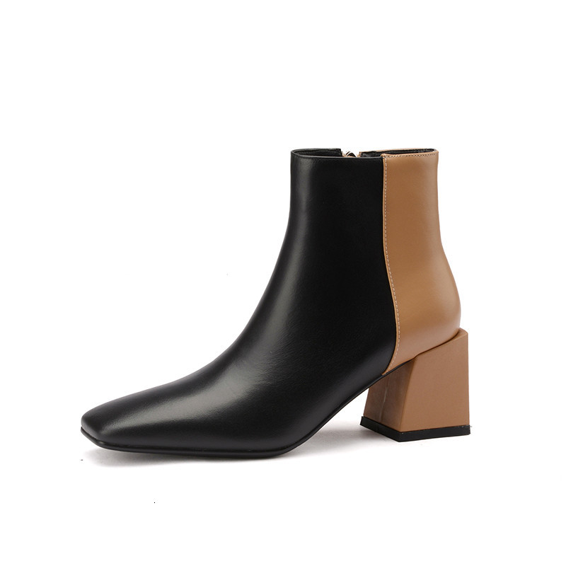 

2021 New Hot Sale Women's Ladies Genuine Shoes Thick Heel Toe Colors Mixed Boots J65J, Apricot.
