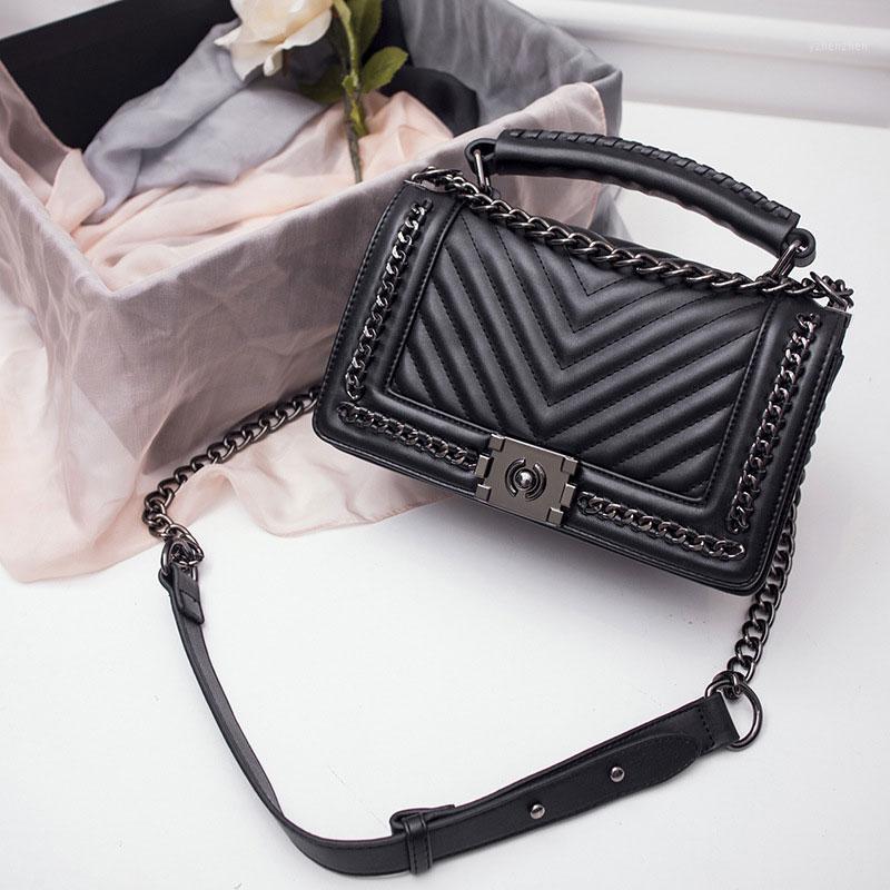

New Chain Women Shoulder Bags V Pattern Lock Lady Boxy Bag Brand Designer High Quality Artificial Leather Messenger Bags1, Black
