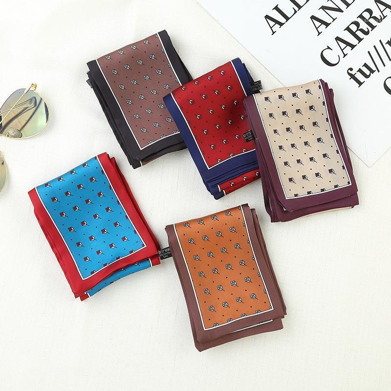 

Double-sided Scarf Floret Printing Silk Scarves For Women Imitation Long Bib Hair Ties Bands Decoration Bag Streamer, Blue;gray