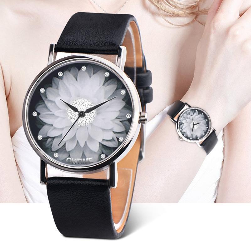 

Womens Watch Diamond Flower Delicate Business Quartz Watch Leather Belt Wrist Watches Ladies Dress for Women Clock1