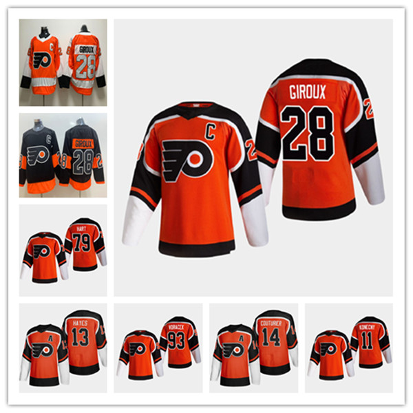 

2021 Reverse Retro Claude Giroux Philadelphia Flyers Jersey Jakub Voracek Ivan Provorov Sean Couturier Kevin Hayes Carter Hart Konecny Men, As pic