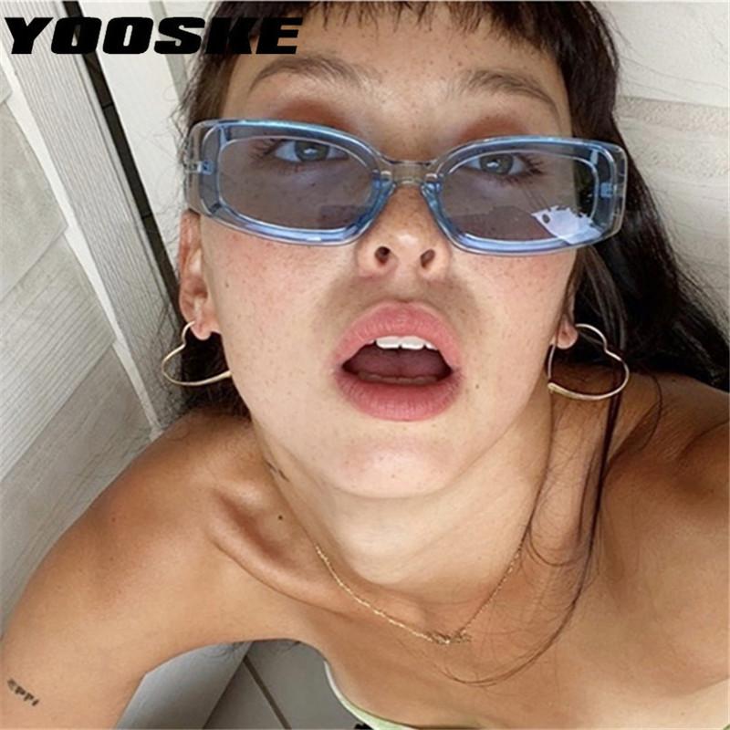 

YOOSKE WOmen's Sunglasses Ladies Small Vintage Rectangular Sun Glasses Women Clear Candy Color Lens Eyeglasses