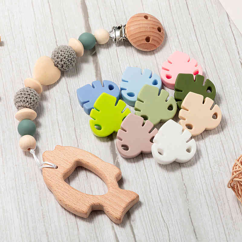 

Cartoon Silicone Leaf Shaped Teether Beads Diy Pacifier Chains Necklace Baby Loose Bead Bpa Free