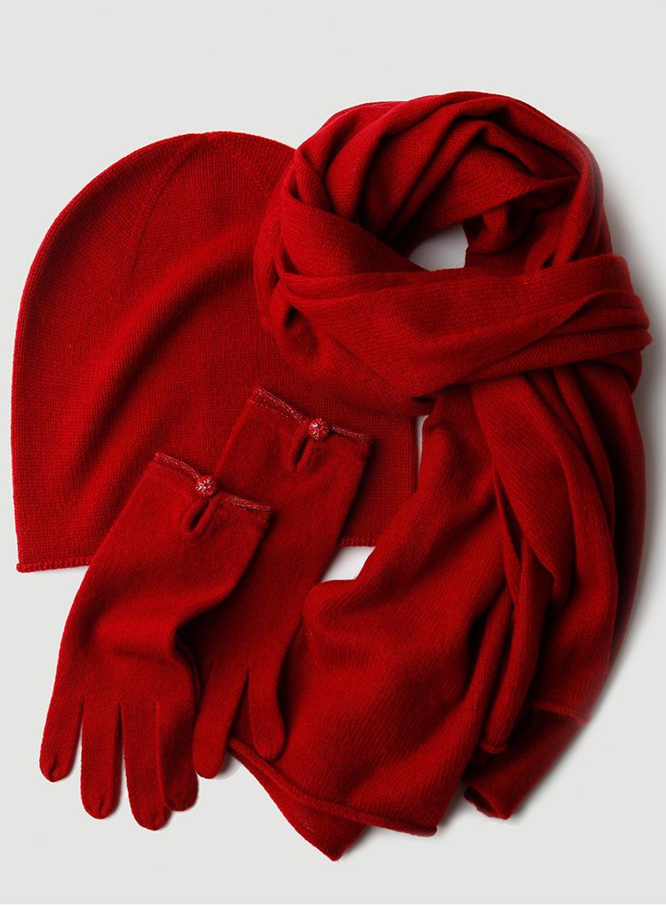 

Three Pieces Knitted Hat Gloves 100% Cashmere Scarf Set Warm Thick Winter 2020 Knit Fashion Women Hat