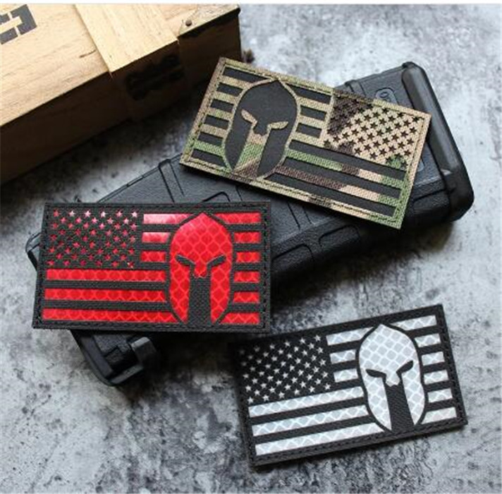 

American Flag Spartan Helmet IR Patch Laser Engraving Velcro Camouflage Tactical Armband Reflective Military US Badge