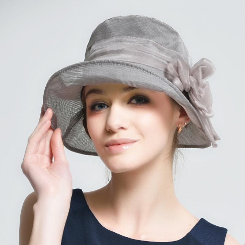 

Wide Brim Hats Women's Silk Sun Lady Screen Cap Foldable Girls Spring Autumn Beach Luxury UV Protection Floppy Hat B-7318, Blue