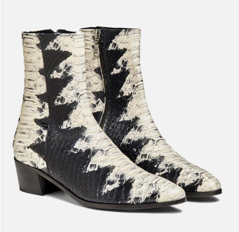 

Woman Flat Boots Boots-Women Female Shoes Round Toe Luxury Designer Snake Print Low Mid-Calf Rubber 2020 Large Size Ladies1