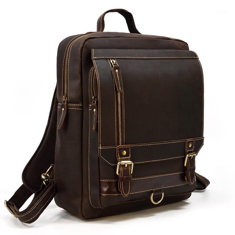 

MAHEU Large Leather Backpack Genuine Leather Backpack Real 15.6 inch Computer Cowhide Laptop Bag Vintage Retro Style School Bag1, Dark brown