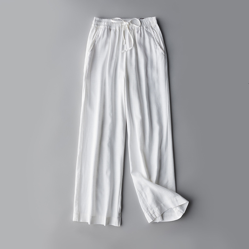 

2021 New new fashionable of quality cotton and hemp summer casual female broad leg pants high elastic waistband, Black.