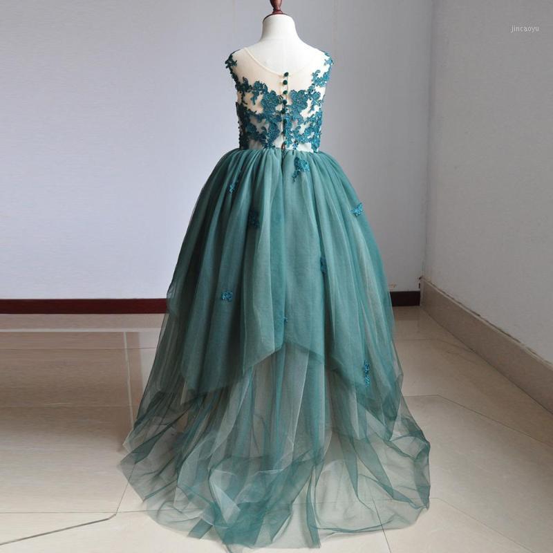 

New Girl Dresses for the First Communion of Flower Beading Dark Green Lace Dresses for Little Girls Wedding and Evening1, Style1