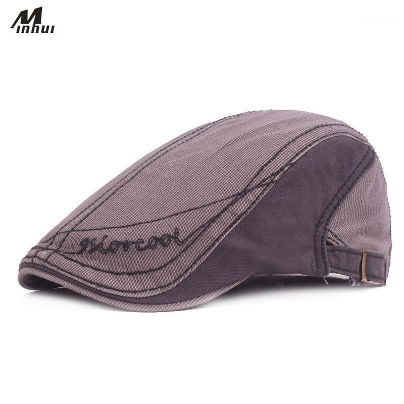 

Minhui Letters Embroidery Hats Men Vintage Cotton Caps Berets Casquette Hat Male Fashion Beret Gorras Flat Cap1, Khaki