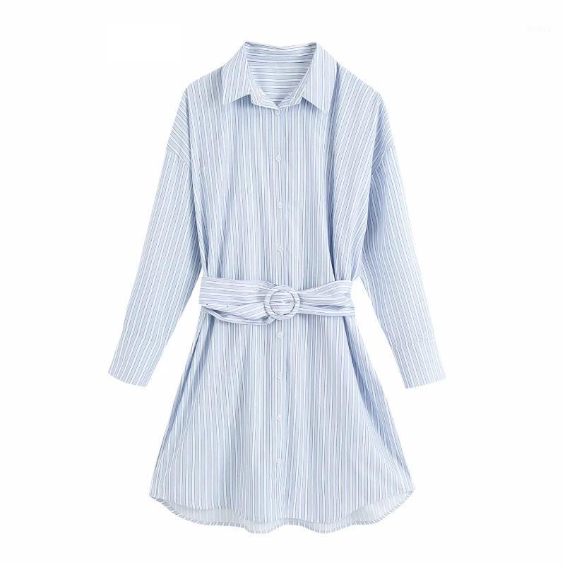 

New Women Fashion Striped Print Shirt Dress Office Lady Turn Down Collar Sashes Vestido Chic Casual Slim Business Dresses1, Ds4141bb