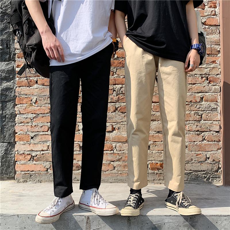 

2020 Casual Korean Straight Pantalon Homme Solid Elastic Waist Black Harem Pants Trousers Men Streetwear Plus Size Loose Pants, Black pants