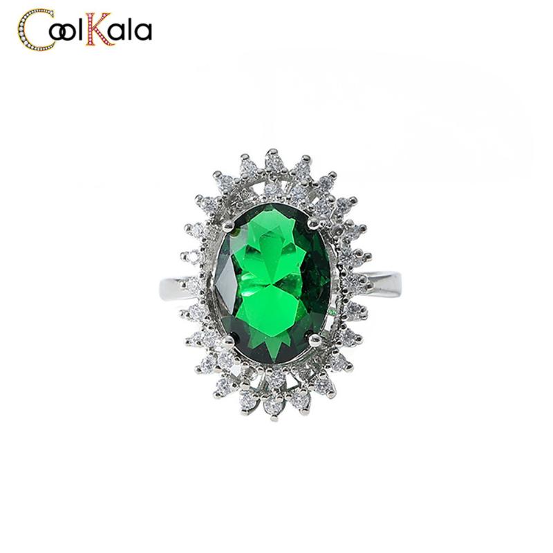 

Coolkala New Fashion and Oval Green Tourmaline Color Treasure Open Ring with Zircon for Women