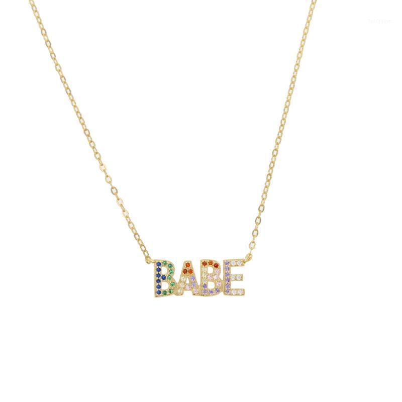 

New arrived 925 sterling silver Letter BABE Pendant Necklaces for women children paved rainbow CZ Choker Jewelry1