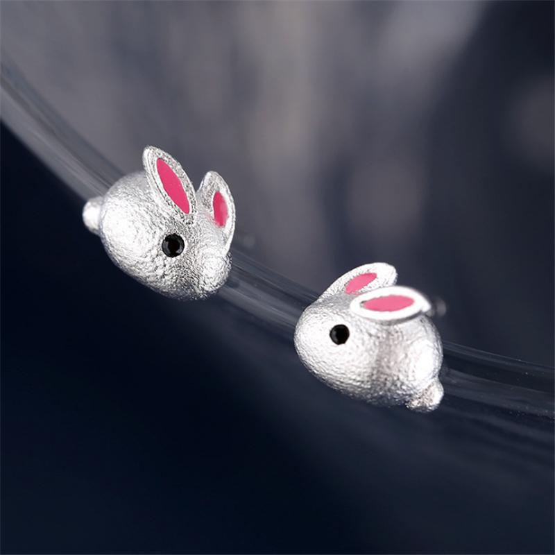 

2020 Women's Earring Cute Small Animal Pink Studs Tibetan Silver Studs Orecchini Brincos Kids Girls Christmas Gifts
