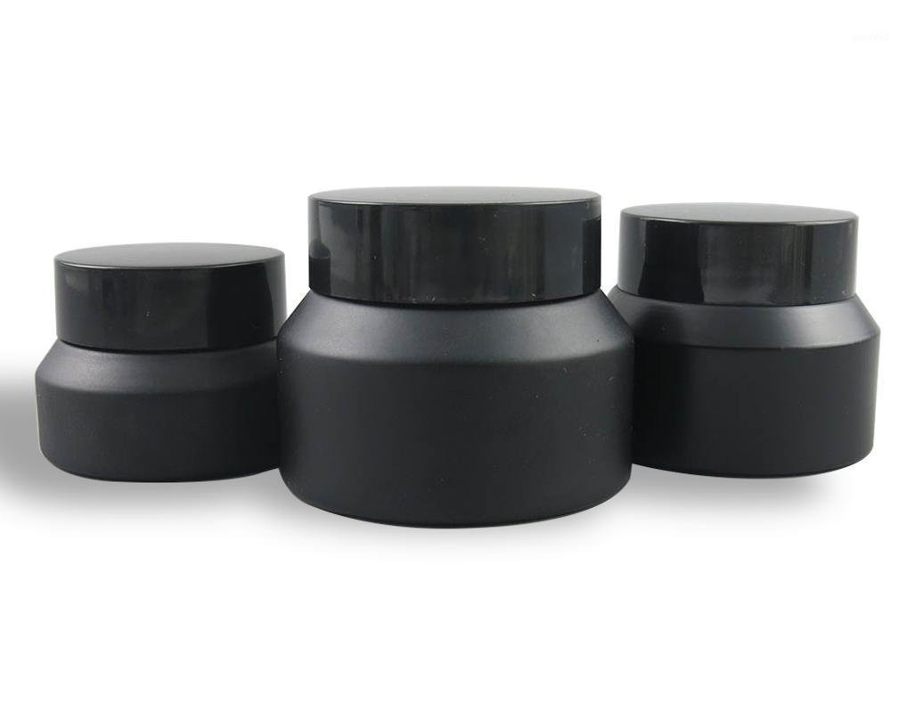 

360 x 15g 30g 50g Frost Black Glass Cream Jar With Black Lids White Seal Insertion Container Cosmetic Packaging Glass Cream Pot1
