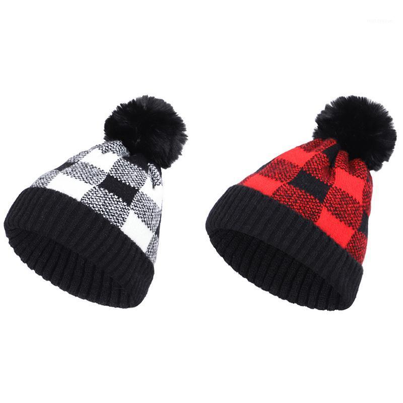 

Winter Soft Plaid Cuff Beanie Hat Thick Chunky Warm Knit Skull Ski Cap1, As shown
