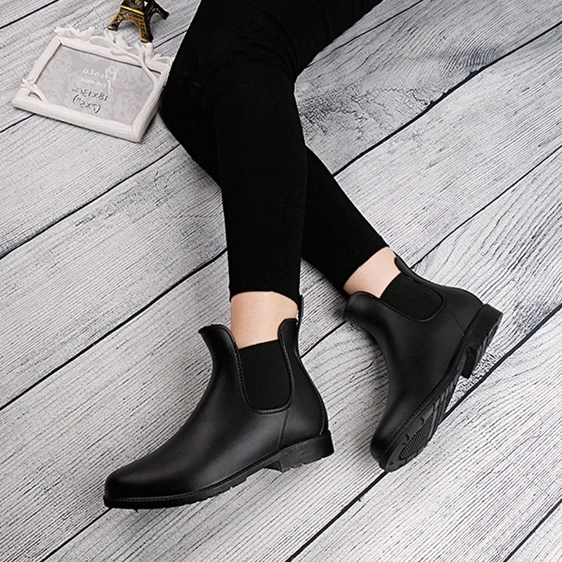 

HKXN New rain boots four seasons ladies low tube elastic Ankle boots wild elastic band round head low heel women's shoes #Qr9N