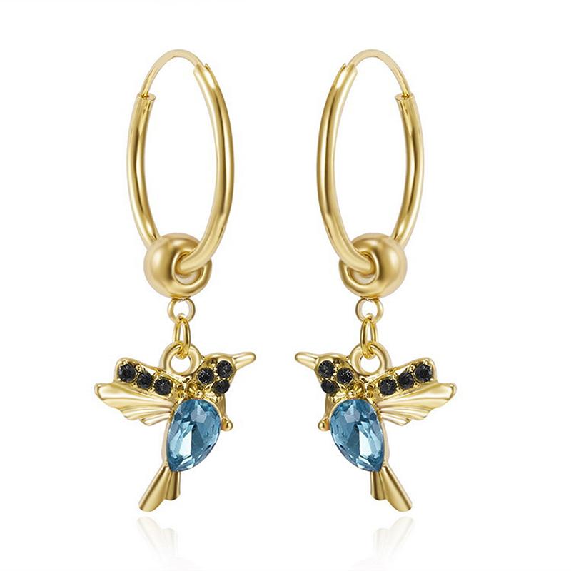

Exquisite And Elegant Hoop Pendant Bird Round Crystal Dangling Earrings Gold-filled Earrings For Women's Wedding Jewelry